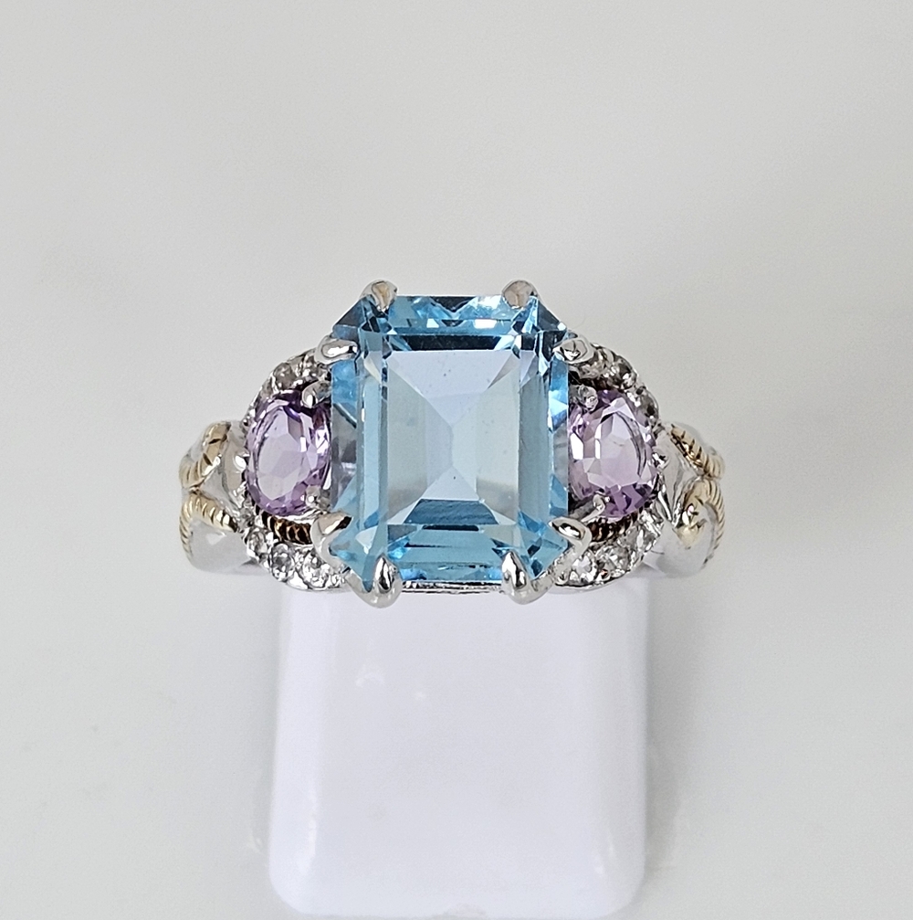 Rare Victoria Wieck Blue Topaz & Amethyst Ring Sterling Silver Size 7! - Picture 6 of 10